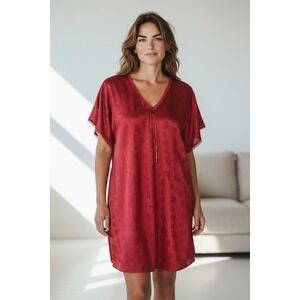 Vtg 90s Y2K 00s Hearts Nightgown Satin Pajama Silky Sleep Shirt Negligee Whimsy